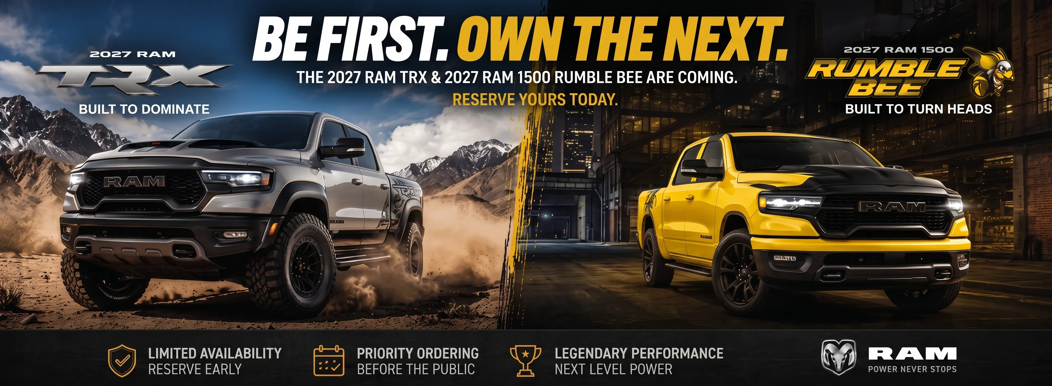Pre-order the 2027 RAM TRX & 2027 RAM 1500 Rumble Bee